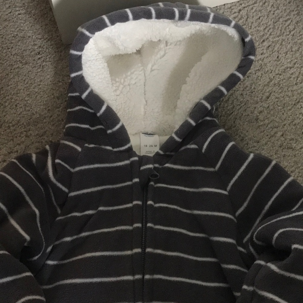 Winter fleece bodysuit with hood, like new